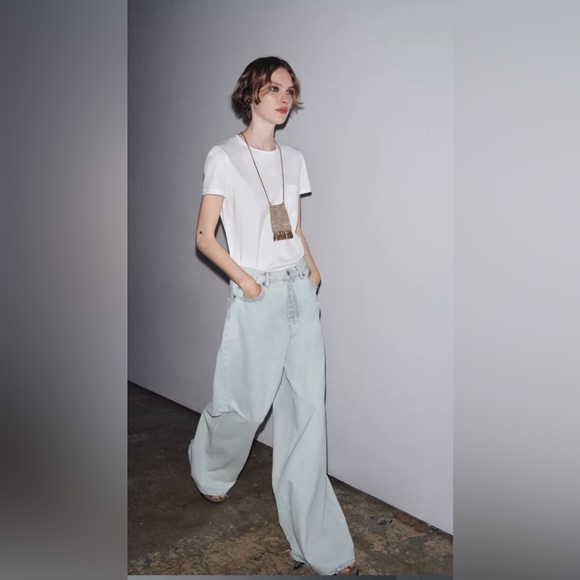 Zara High Waist Palazzo Fit Jeans in Light Blue Size 12. NWT - Picture 2 of 14